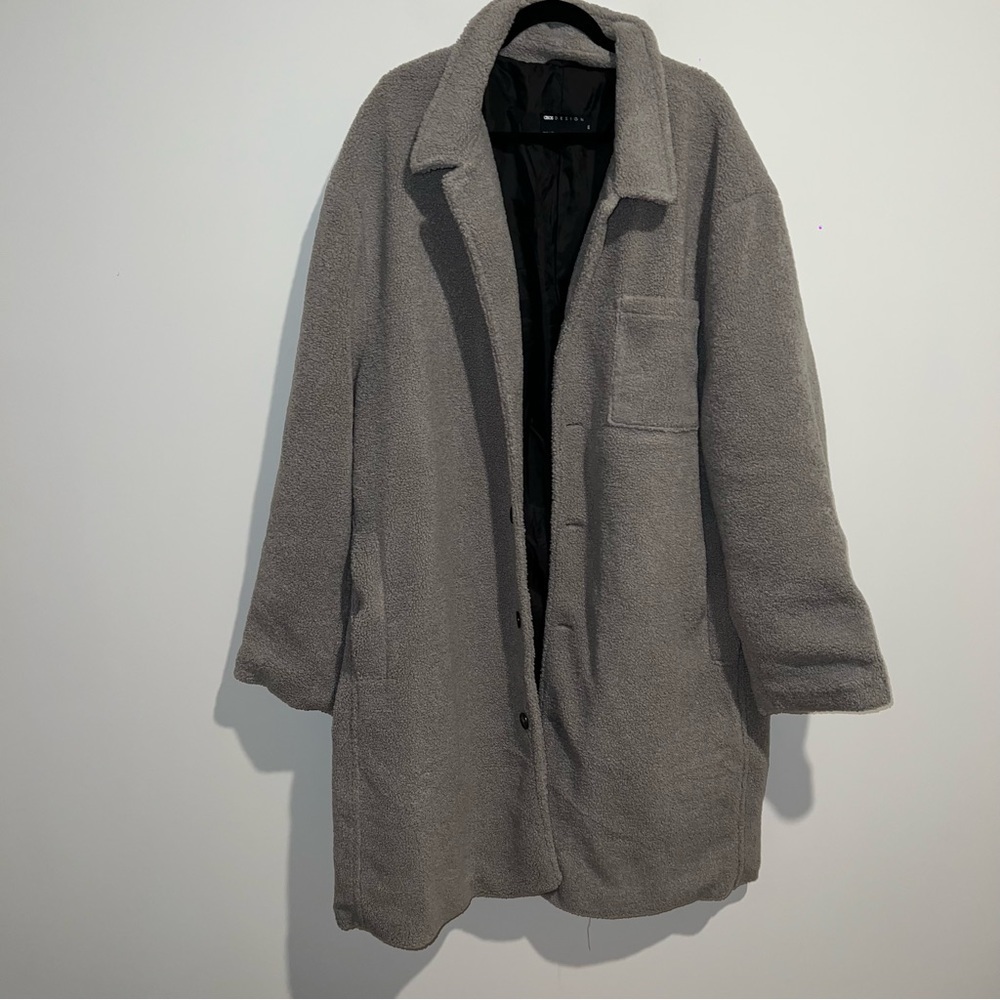 Asos Design Gray Sherpa Button Up Shacket - image 1